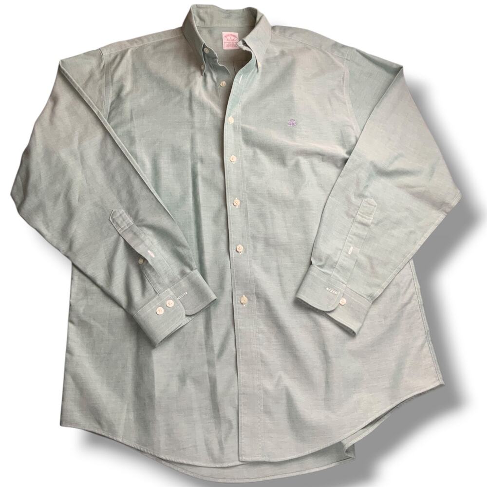 Brooks Brothers Original Polo Shirt Men L Green Oxford Supima Cotton Non Iron